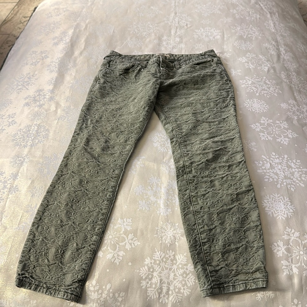 Free People patterned skinny jeans army green